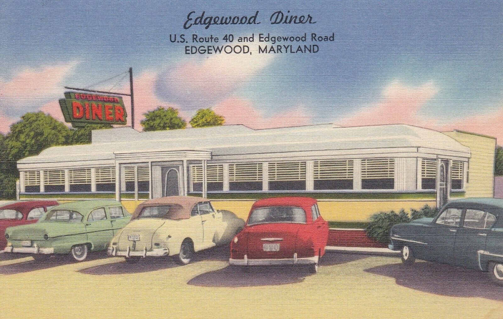 Old Linen Diner Postcard Edgewood Diner Maryland Old Cars 1950's Great Card