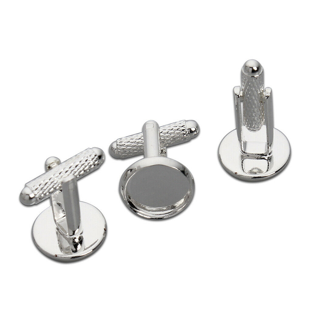 Men Jewelry Alloy Silver Plated Plain Round Blank Cufflinks Tray Fit For 12mm