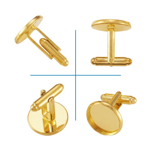 20pcs Gold Plated Brass Cufflinks Blanks Cuff Button Bezel Craft Round 16mm Tray