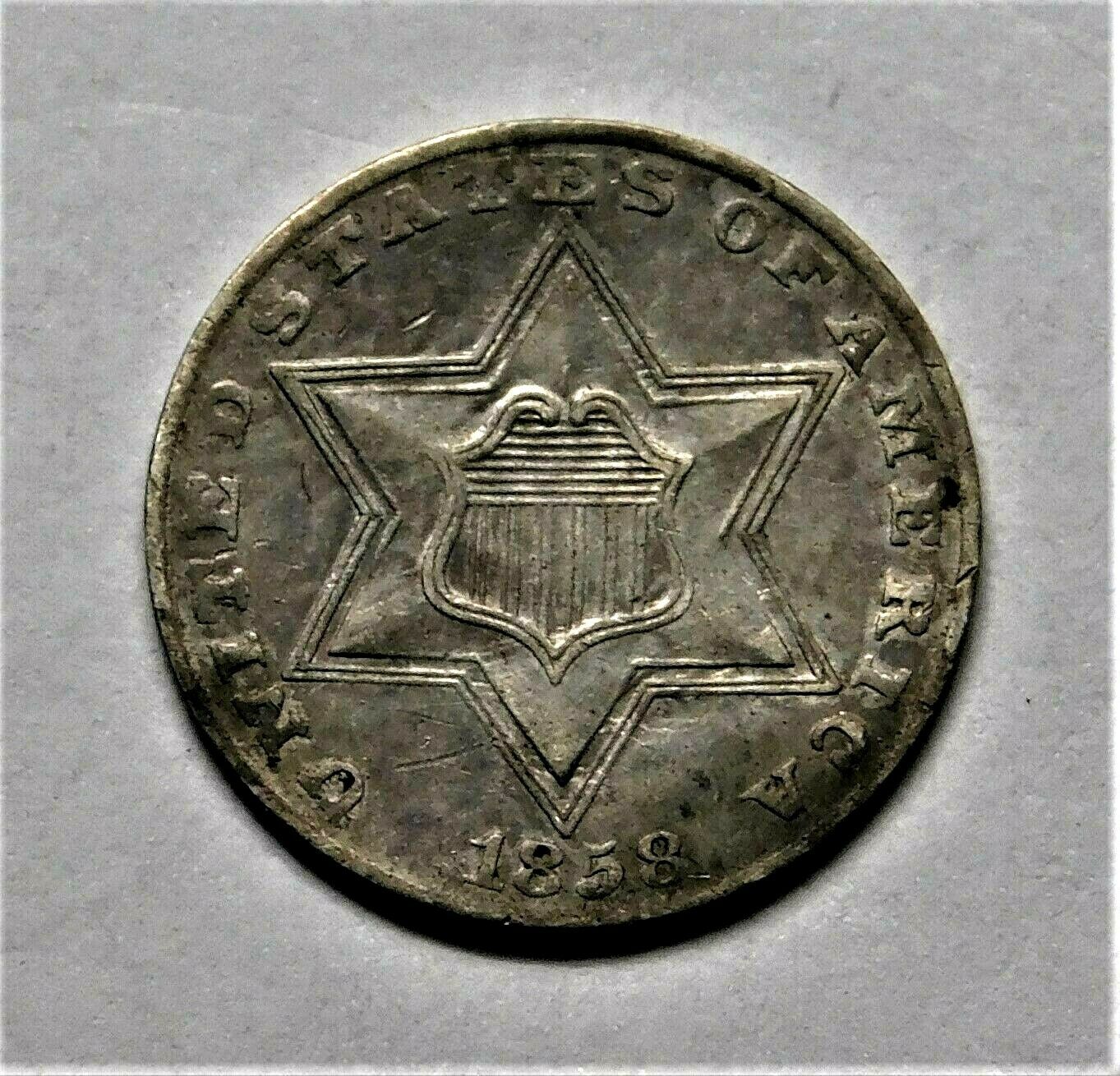 1858 Star Three Cent Silvers Rare United States Coin (philadelphia Mint)