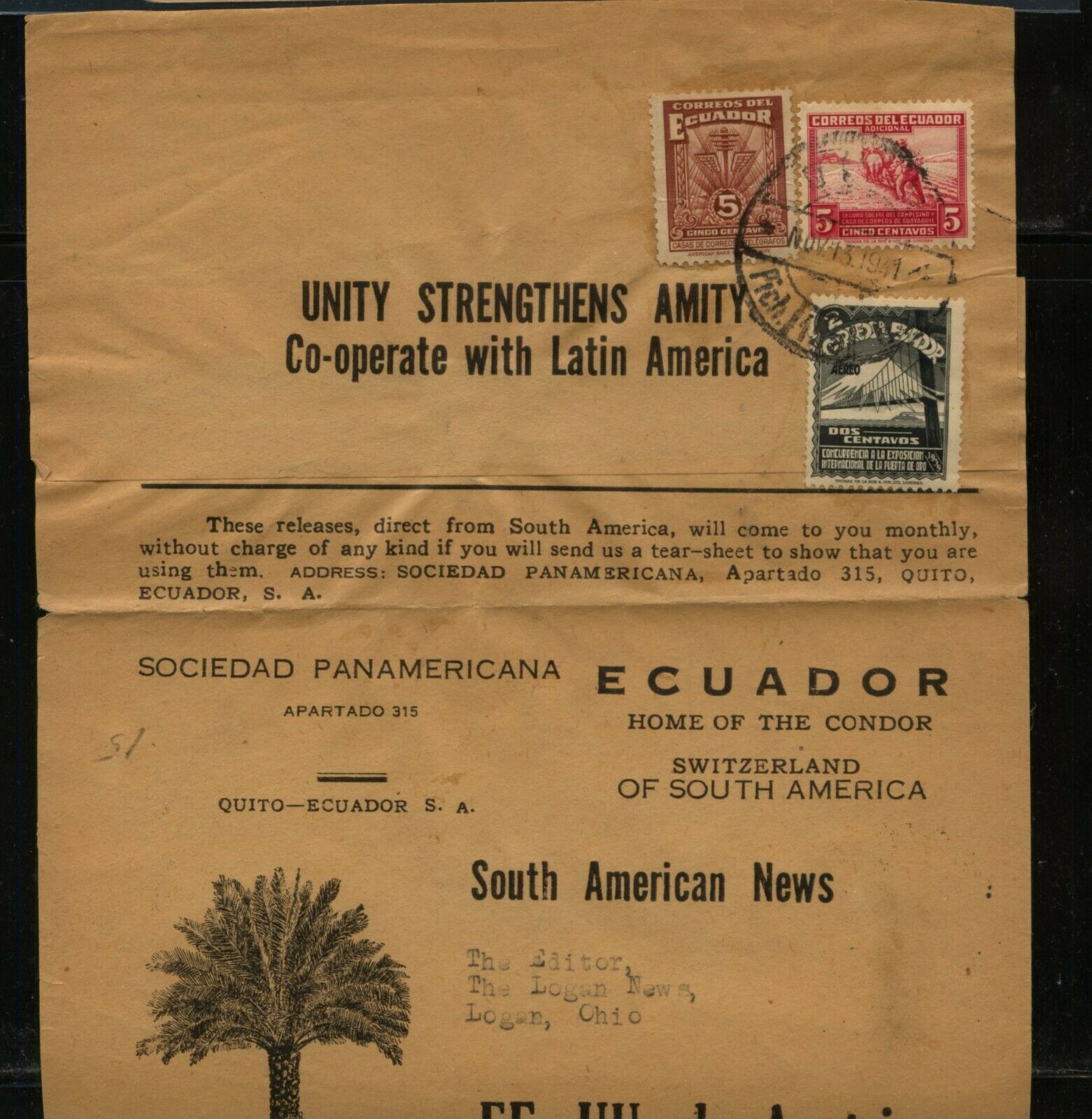 Ecuador  Nice Ad On Wrapper  To  Us      Ms0911