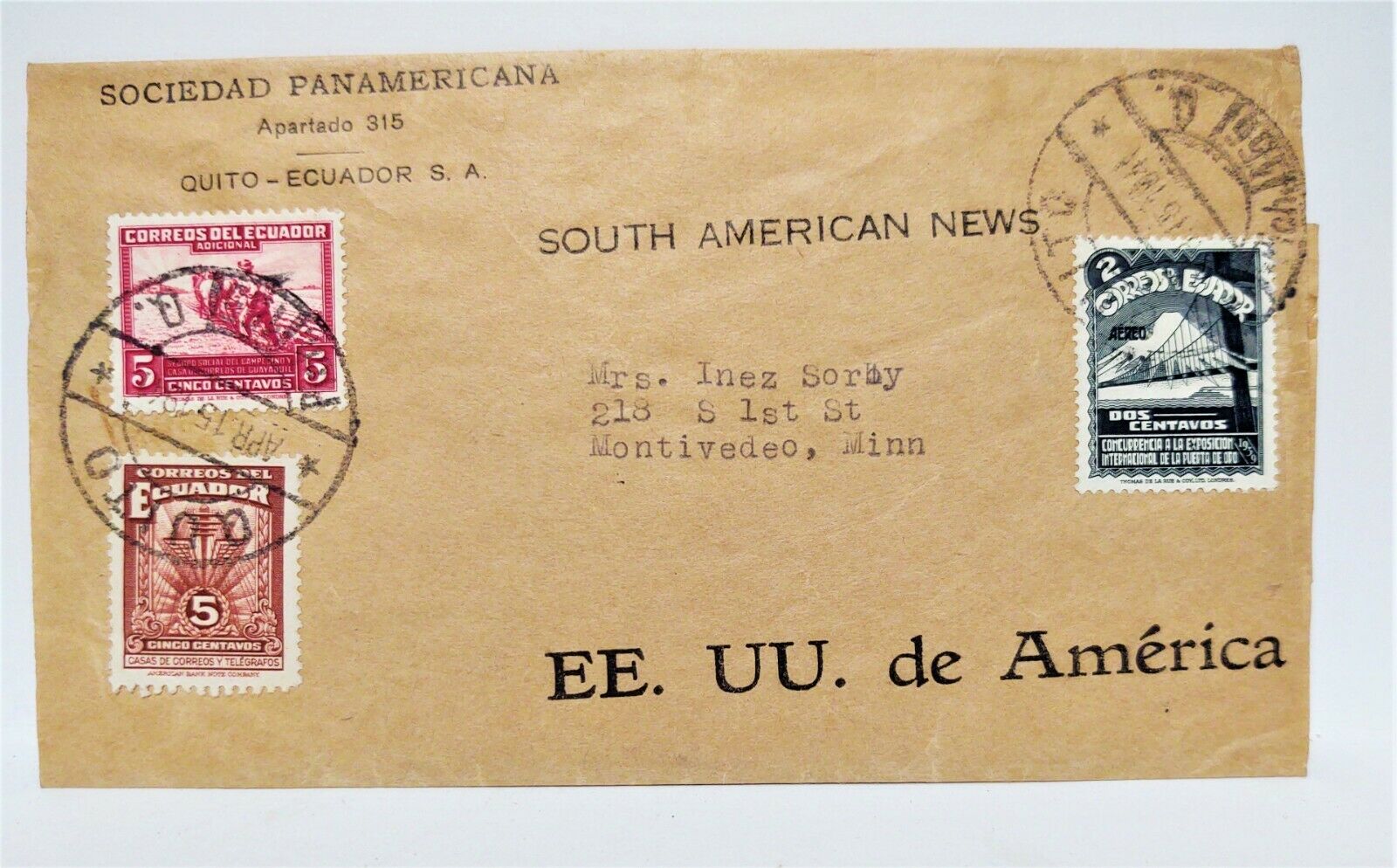 Vintage Correos Ecuador Stamp American Bank Notes & Thomas De La Rue Stamp