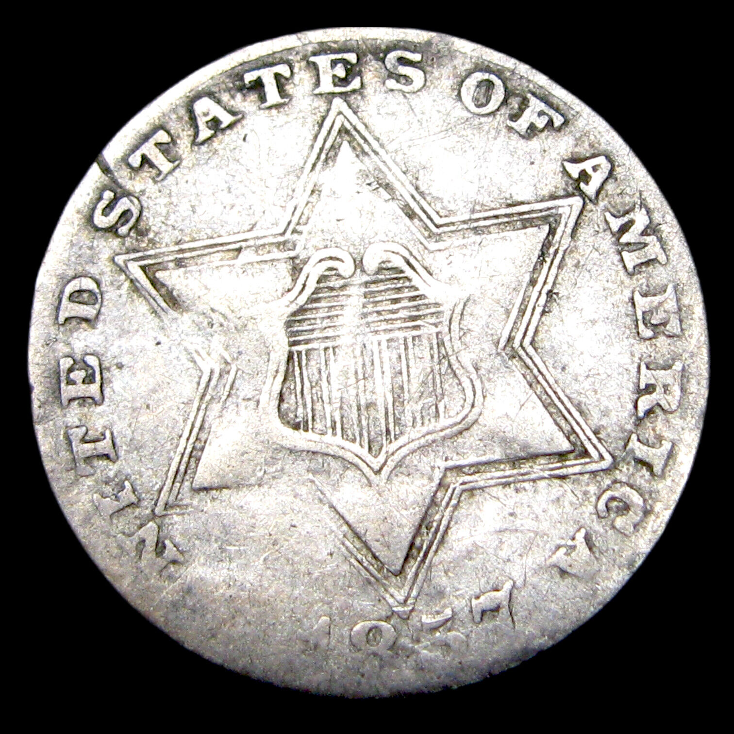 1857 Silver Three Cent Piece 3cp ---- Nice Type Coin ---- #o093