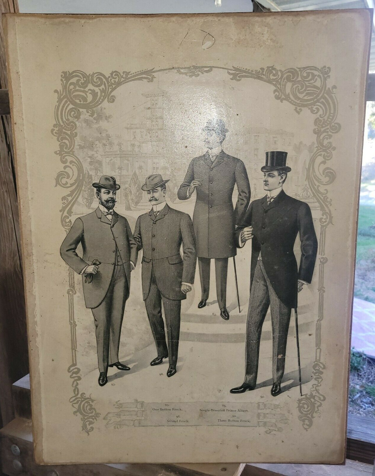 1900's Men's Frock Coat Catalog Page Mounted Wood Plaque Tailor Salesman Sample