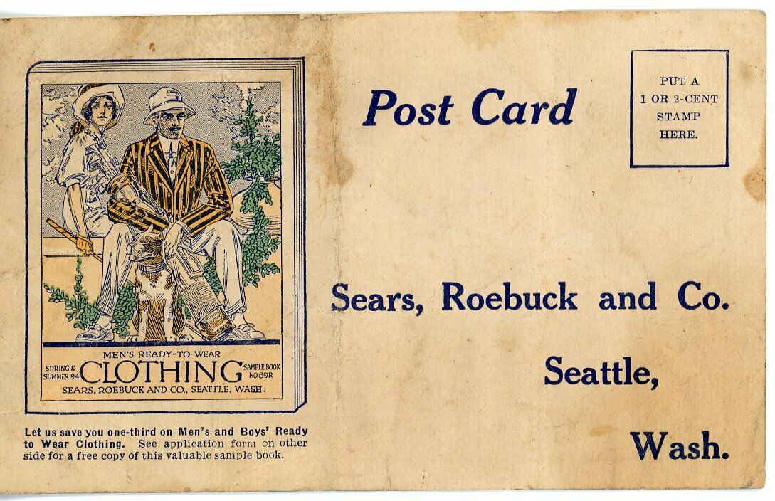 Sears Roebuck & Co. Seattle Washington Wa Postcard: Mens Clothing Ad - 1914